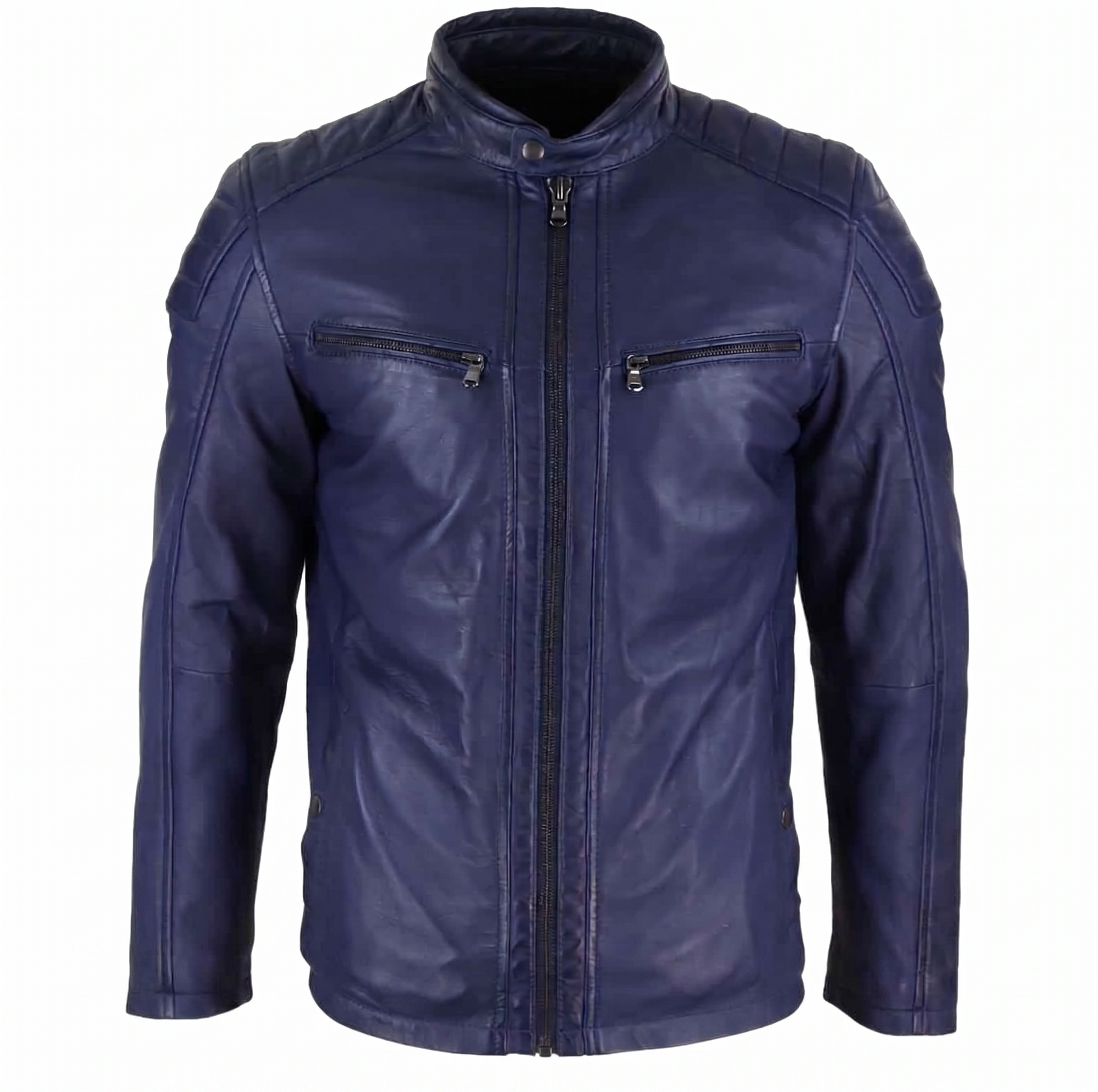 Men's Classic Blue Leather Casual Jacket