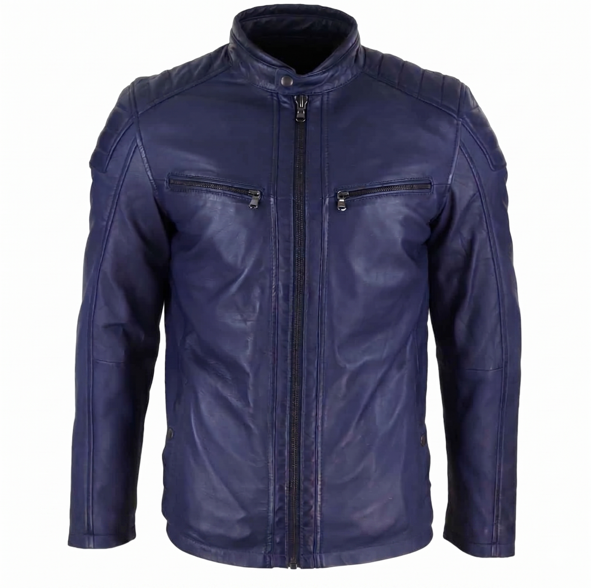 Men's Classic Blue Leather Casual Jacket