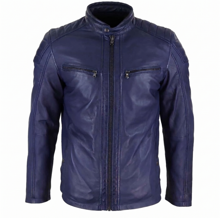 Men's Classic Blue Leather Casual Jacket