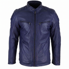 Men's Classic Blue Leather Casual Jacket