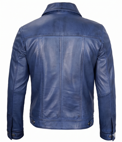 Men's Classic Blue Leather Casual Jacket