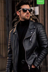 Men's Black Quilted Leather Biker Jacket