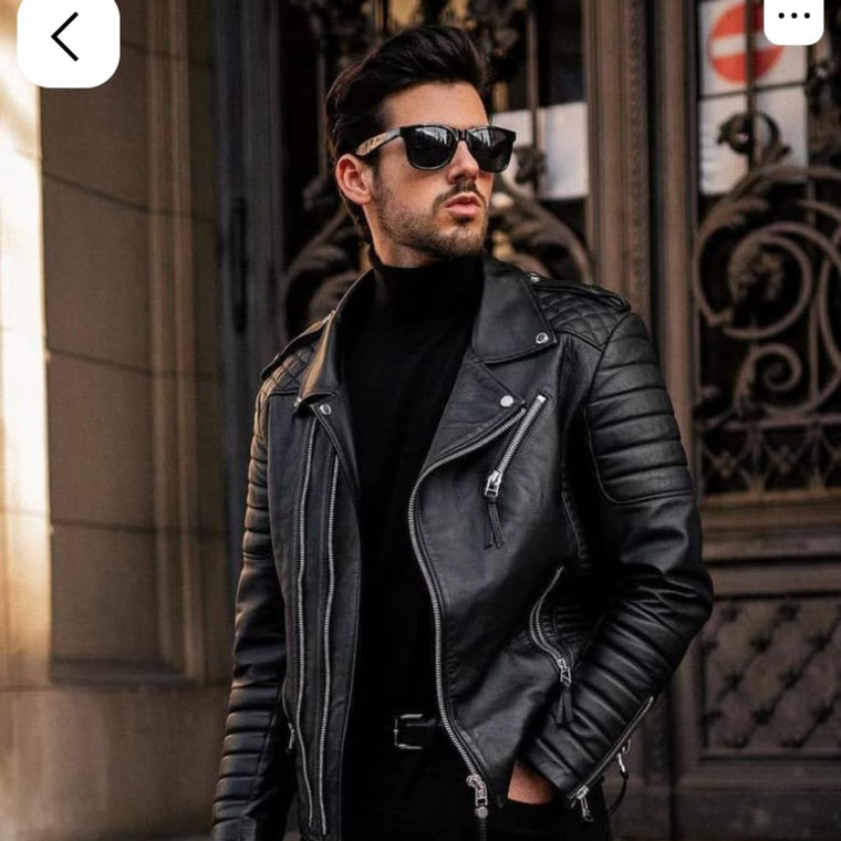 Men's Black Quilted Leather Biker Jacket