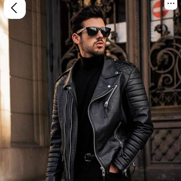 Men's Black Quilted Leather Biker Jacket