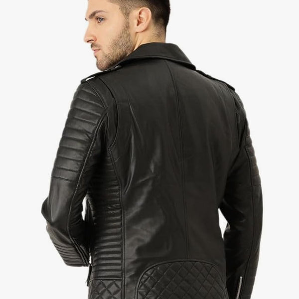 Men's Black Quilted Leather Biker Jacket